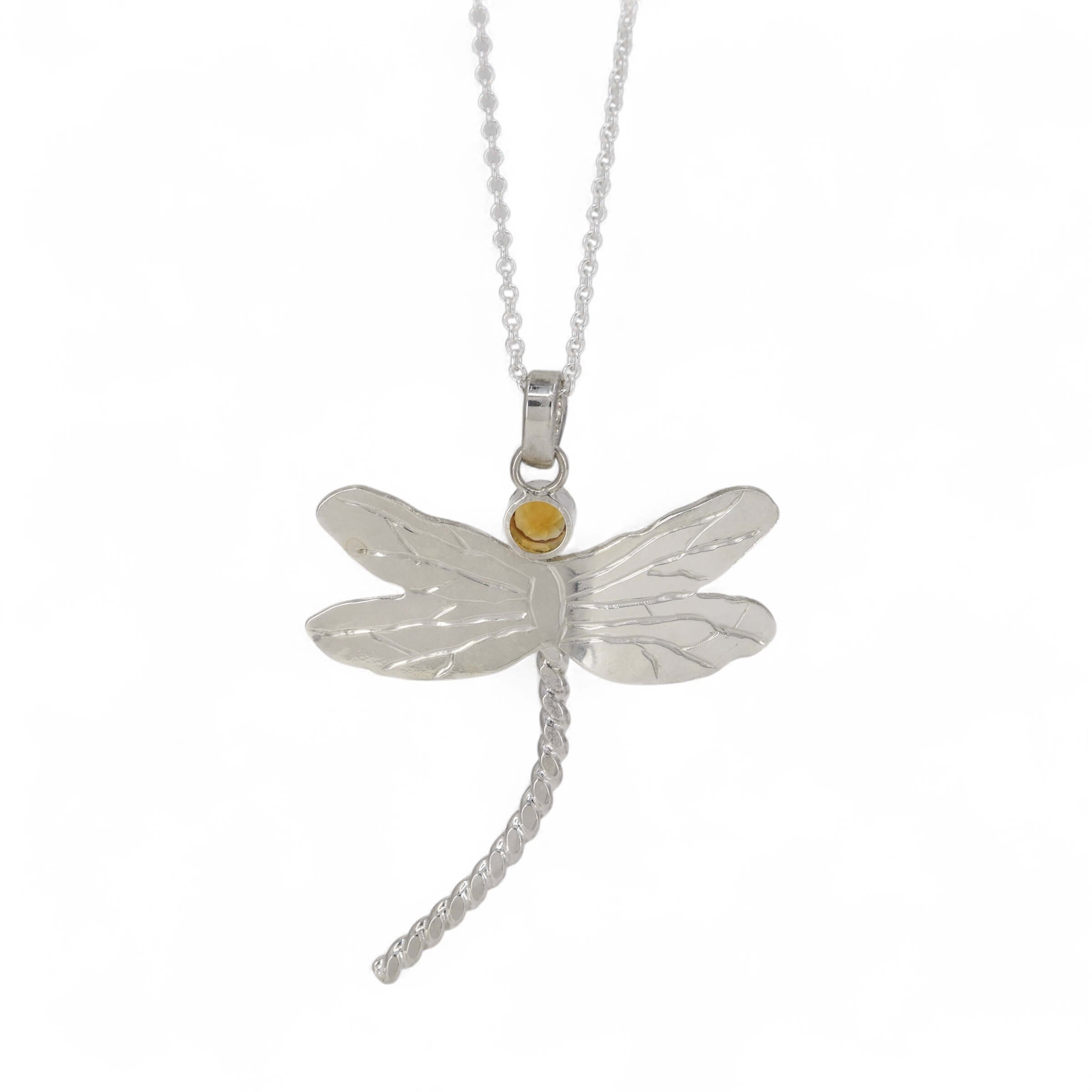 Back of Dragonfly Sterling Silver Pendant Necklace with Citrine
