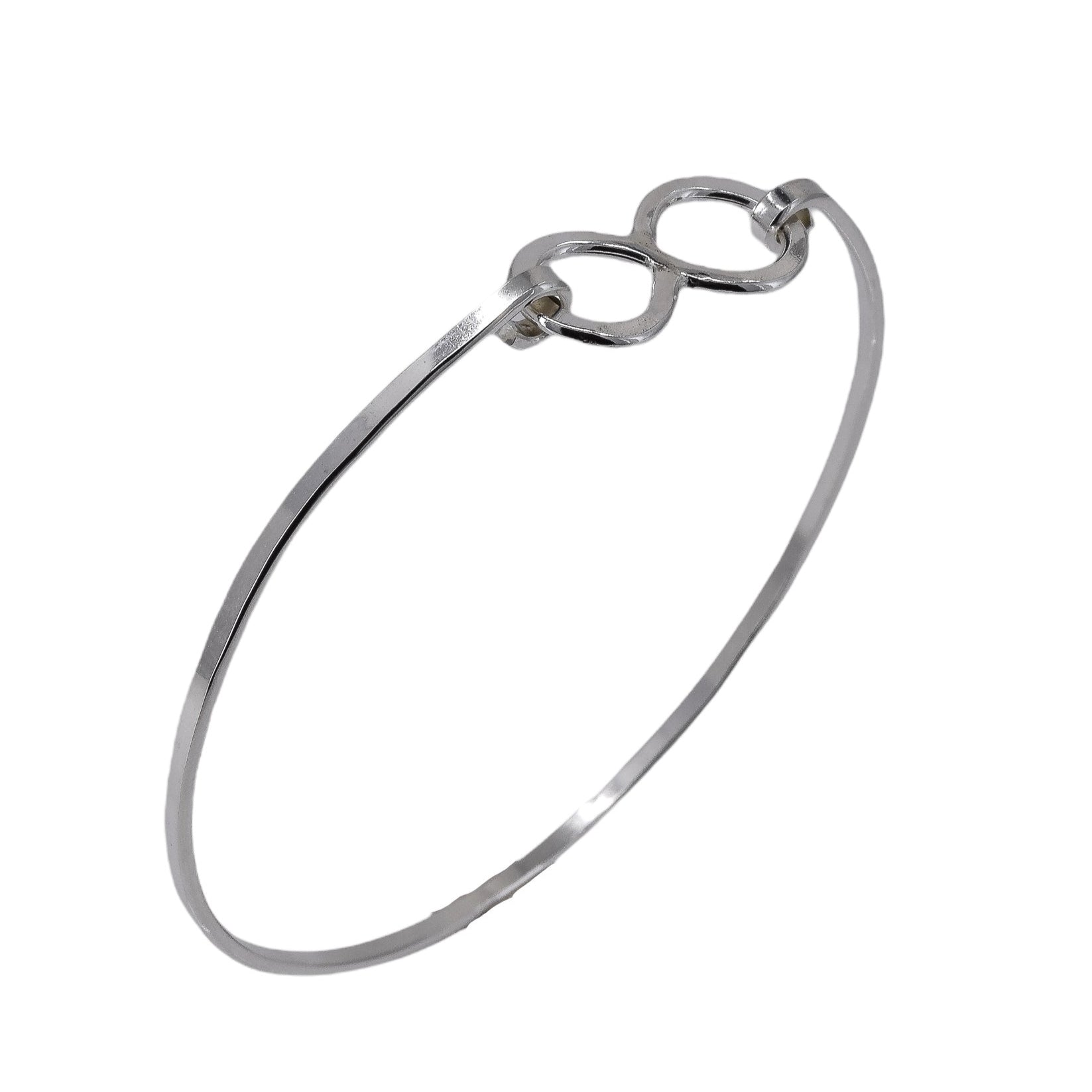 Infinity open bangle bracelet in sterling silver with hinged design