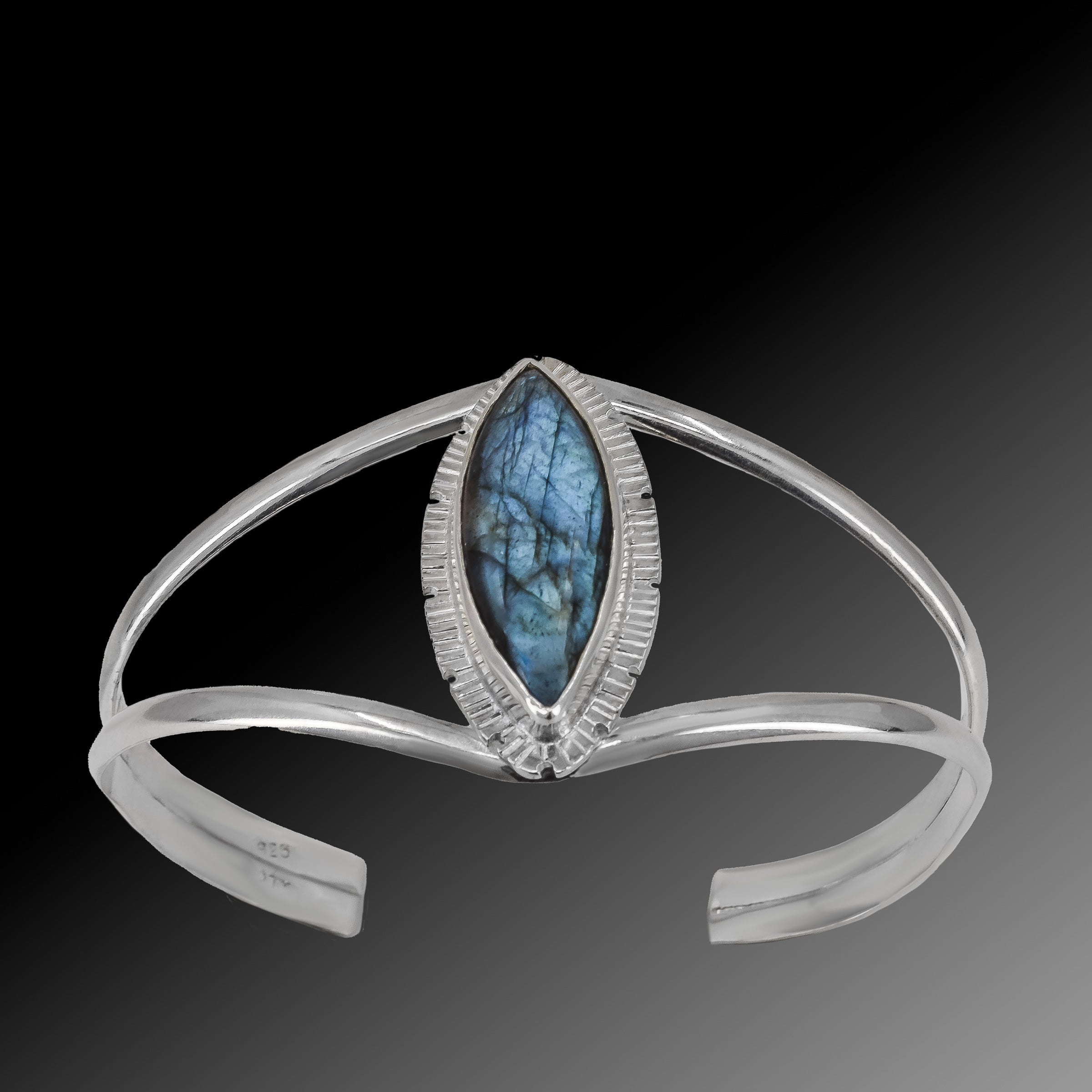 Marquise shaped labradorite cuff bracelet