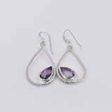 Pink Amethyst Teardrop Drop Earrings in Sterling Silver One of a Kind
