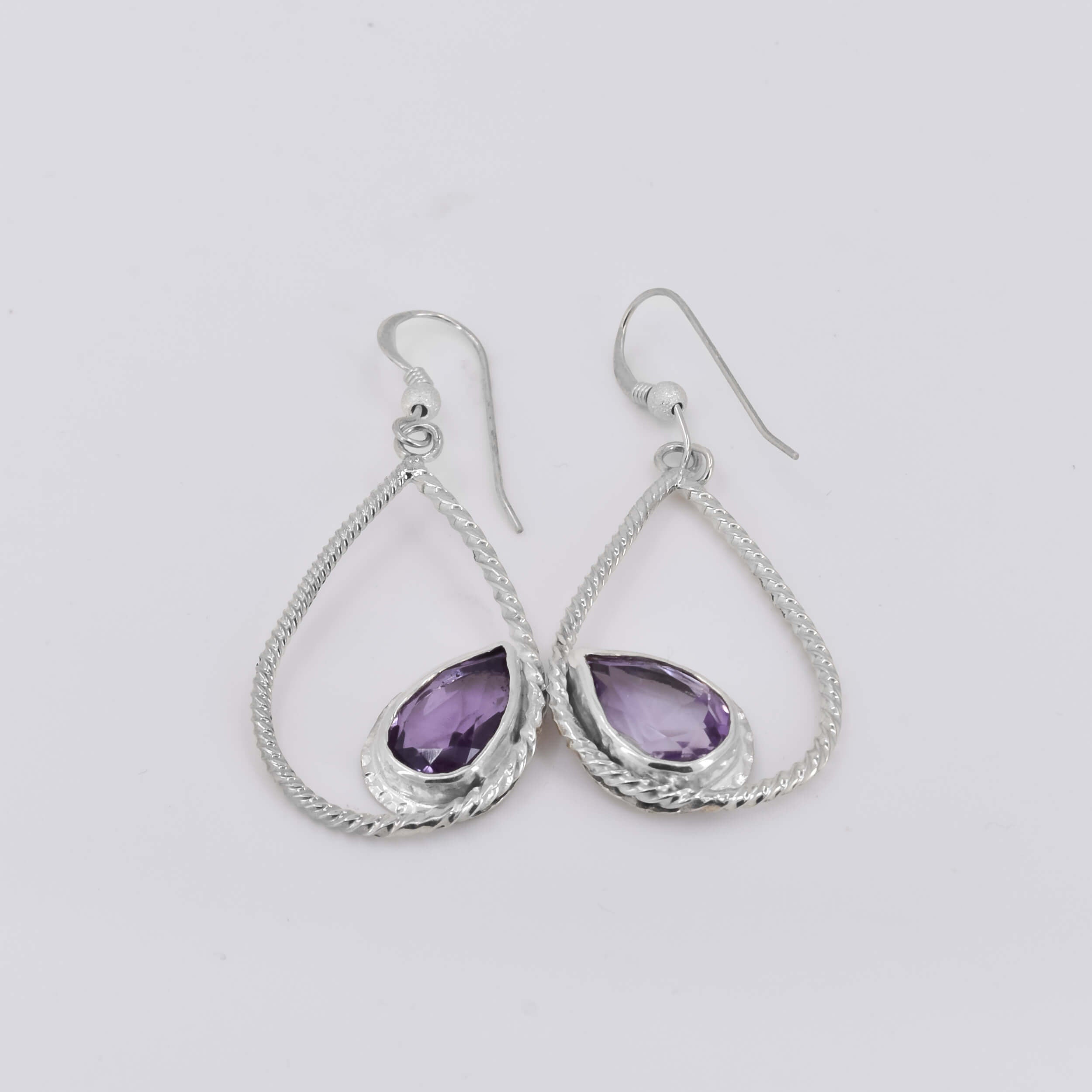 Pink Amethyst Teardrop Drop Earrings in Sterling Silver One of a Kind