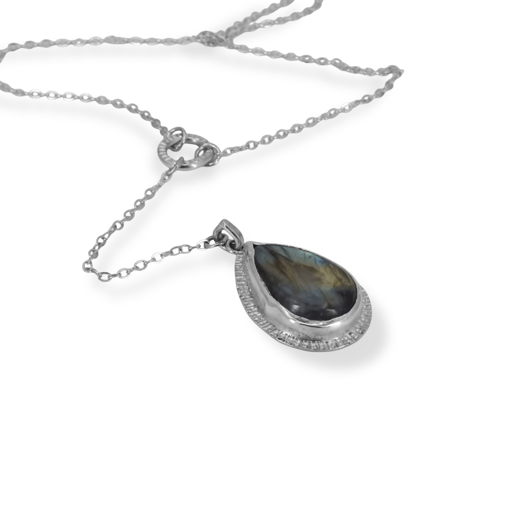 Sterling Silver Labradorite Pendant VII full view of the lariat