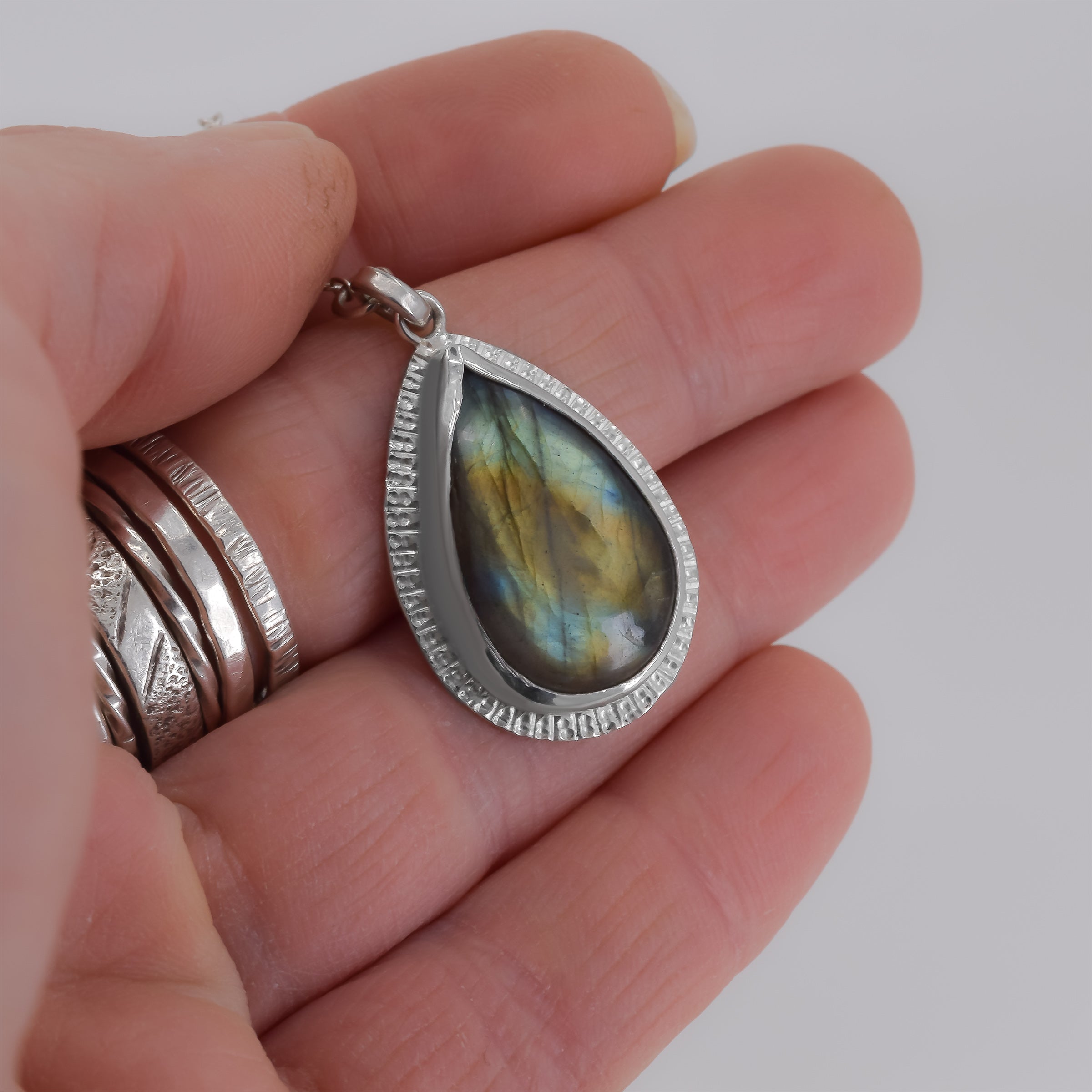Sterling Silver Labradorite Pendant VII in hand
