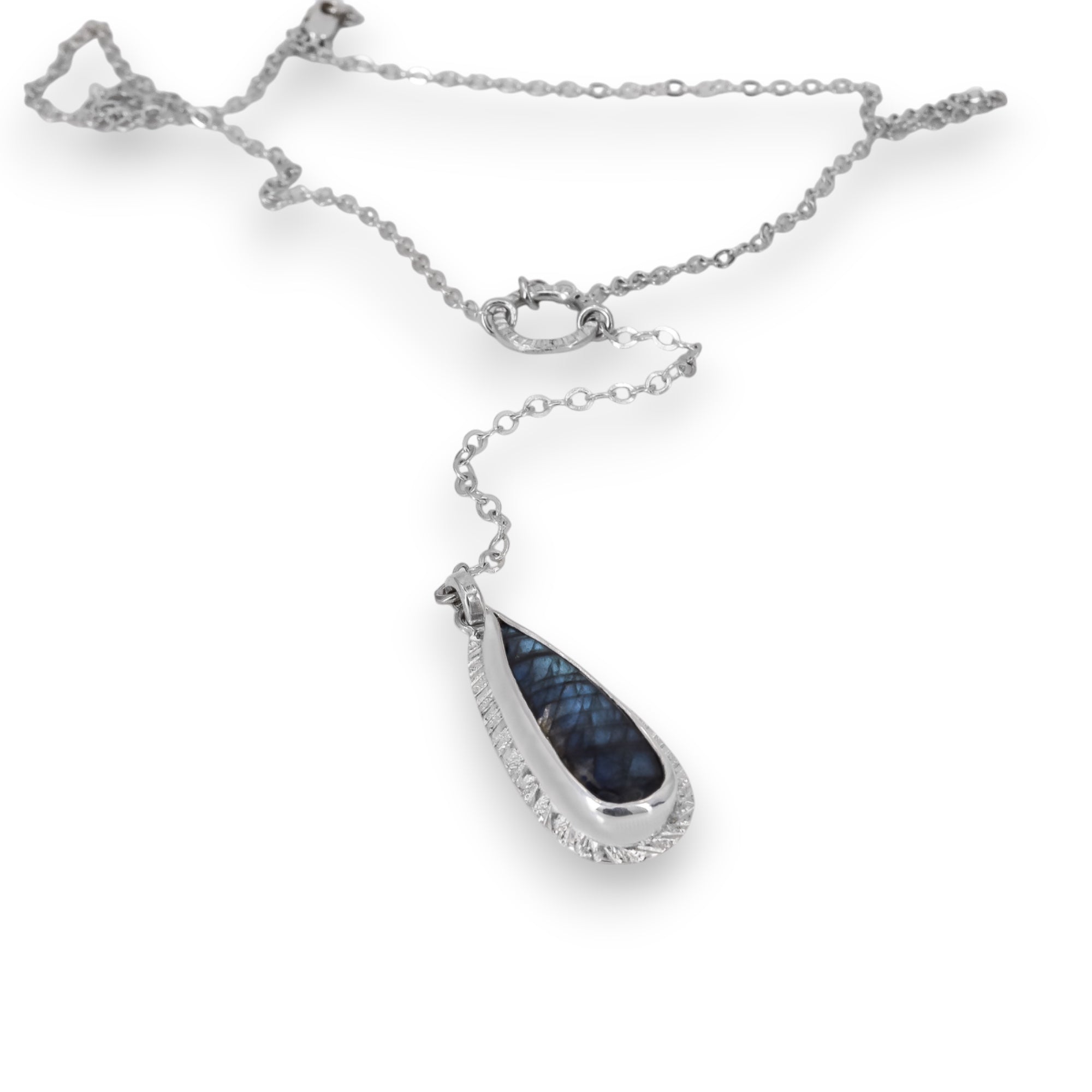 Sterling Silver Labradorite Pendant VI necklace laying down