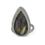 Sterling Silver Labradorite Ring Teardrop Shape