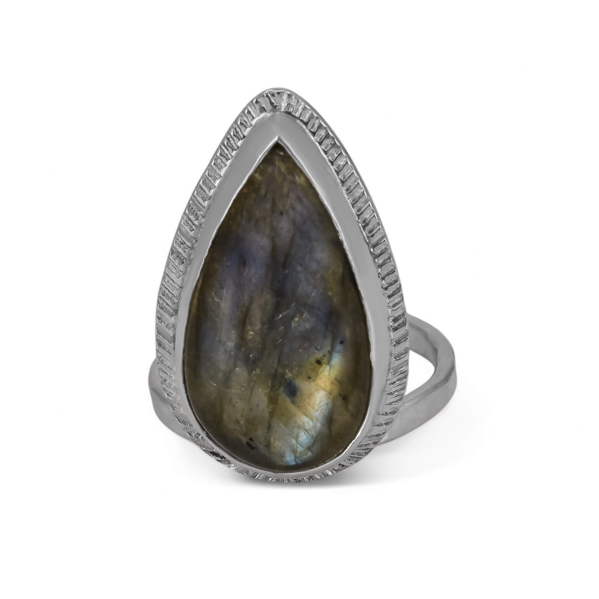 Sterling Silver Labradorite Ring Teardrop Shape