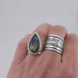 Sterling Silver Labradorite Ring Teardrop Shape worn on finger