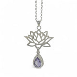 Sterling Silver Lotus Flower Pendant with Amethyst Gemstone
