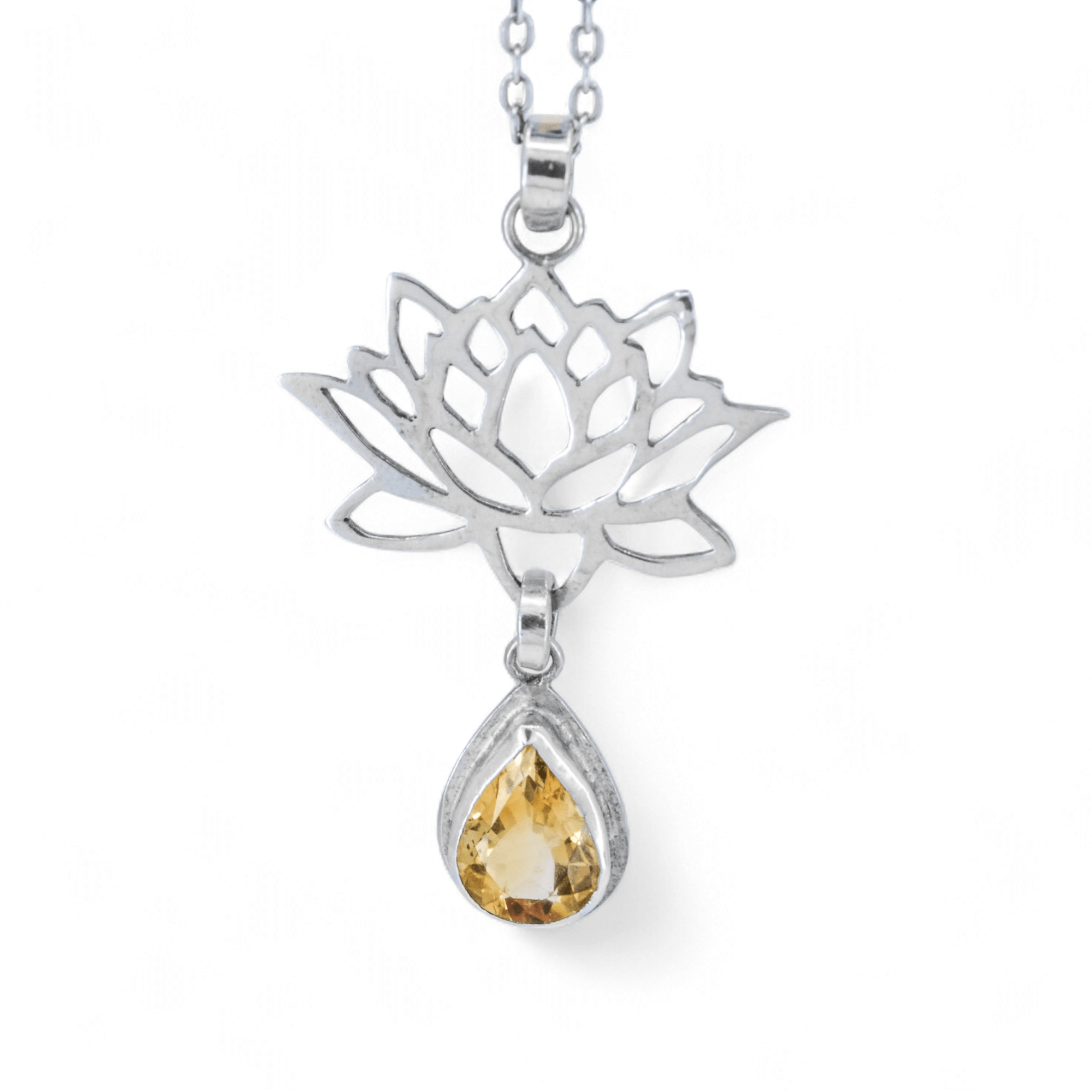 Sterling Silver Lotus Flower Pendant with Citrine Gemstone