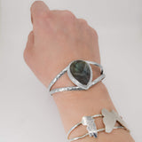 Teardrop Labradorite Cuff Bracelet in Sterling Silver III Worn on Wrist
