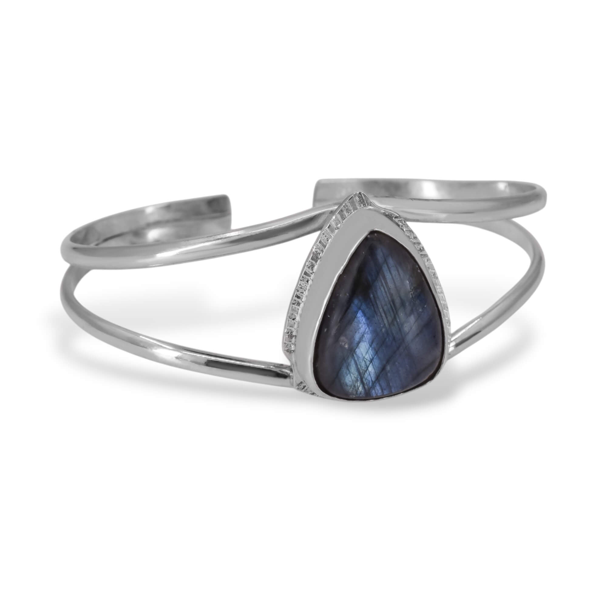 Triangular Labradorite Cuff Bracelet in Sterling Silver Side View