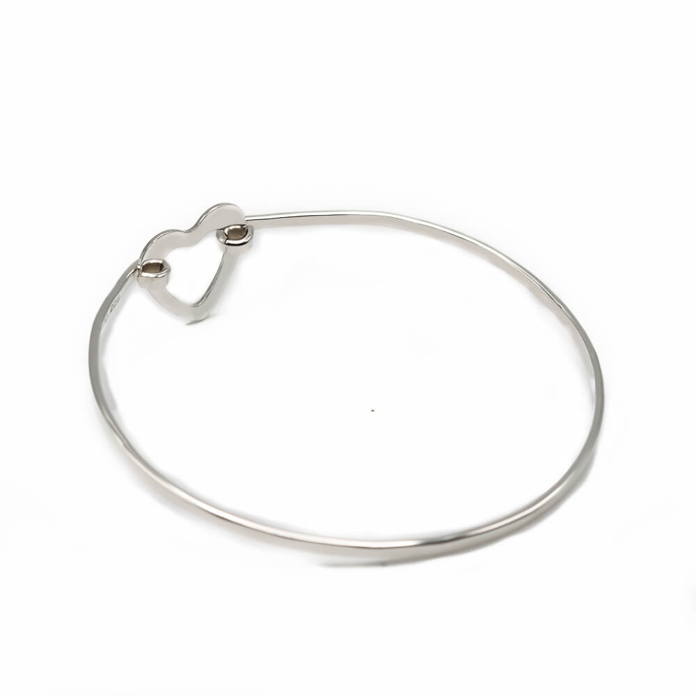 minimalist open heart bangle bracelet in sterling silver back view