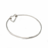minimalist open heart bangle bracelet in sterling silver back view