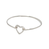 minimalist open heart bangle bracelet in sterling silver front view