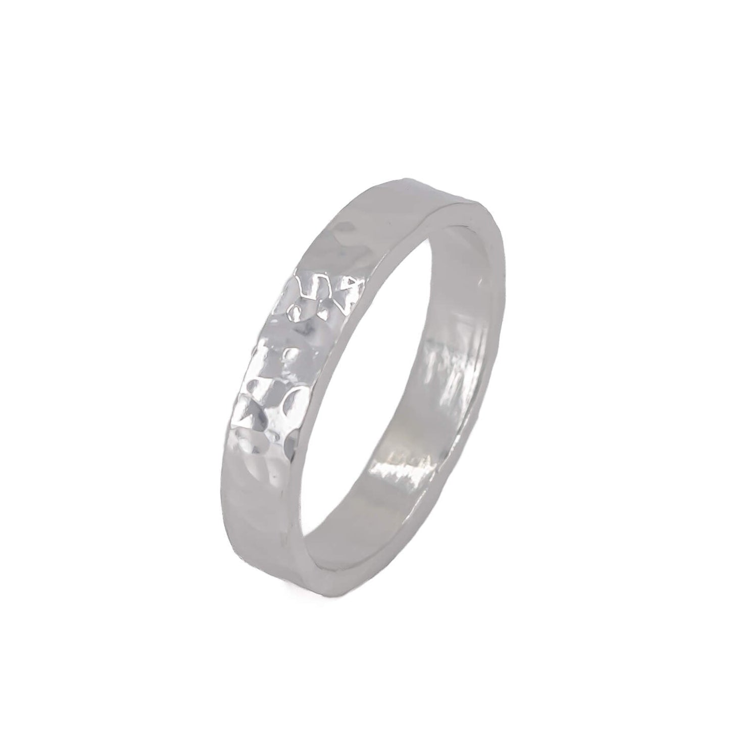 Hammered 4mm sterling silver ring band